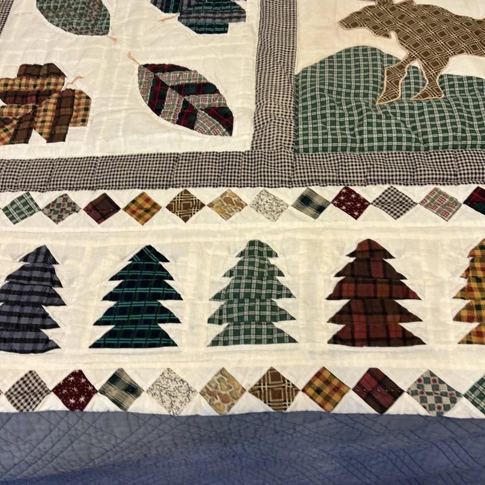Patch‎ Magic North Woods Cabin Moose Applique Patchwork Quilt Throw 47x55